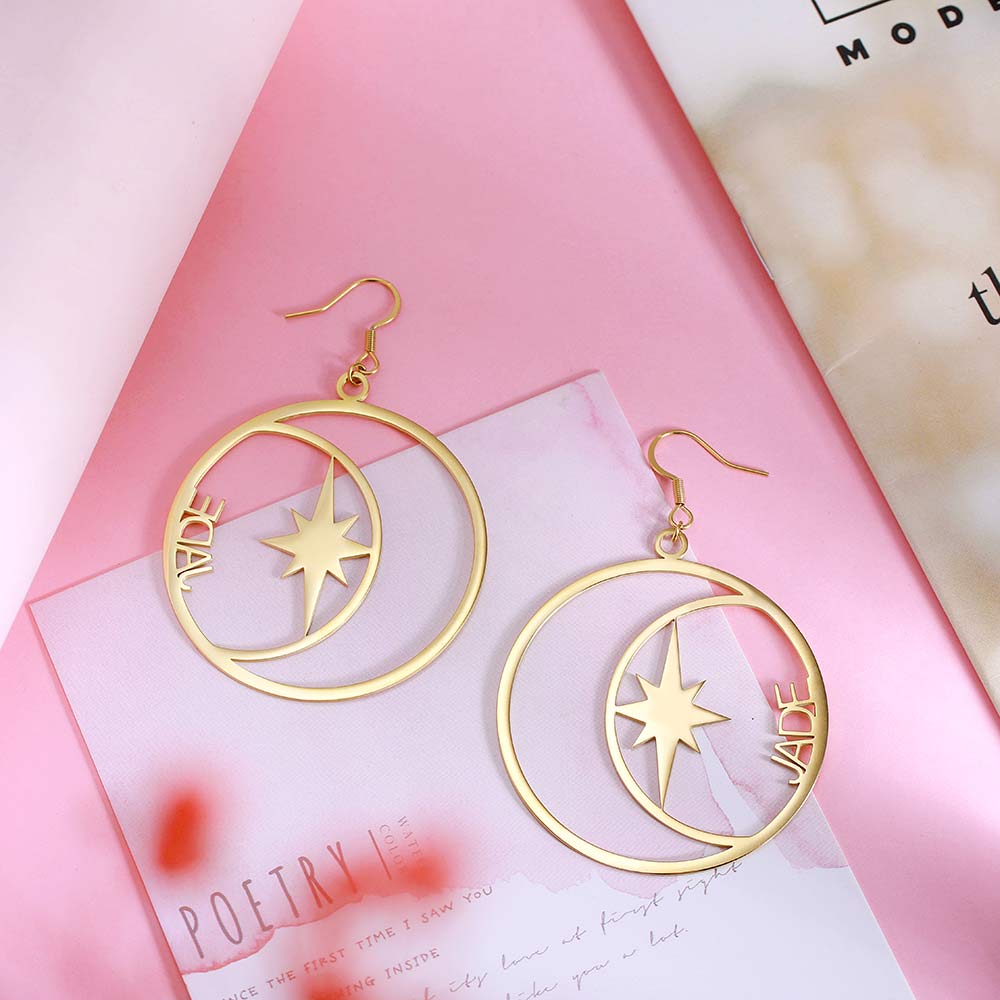 Personalized Name North Star Earrings, Custom Name Earrings for her