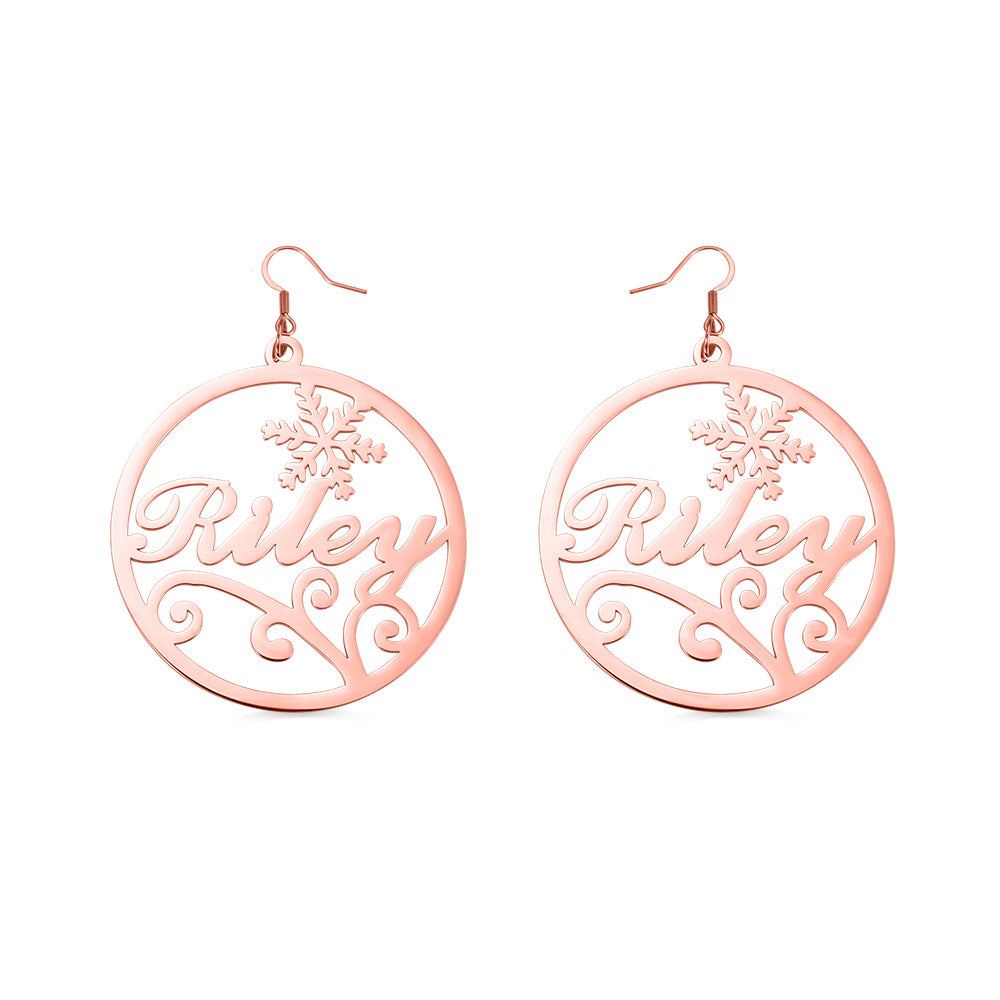 Personalized Christmas Name Hoop Earrings Snowflake, Custom Name Hoops for her