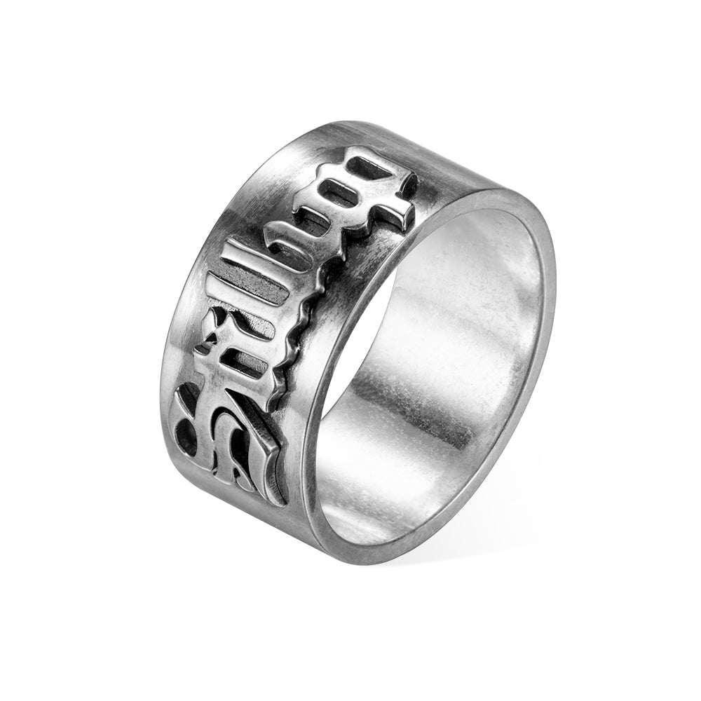 Personalized Gothic Name Ring, Old English Style Ring, Sterling Silver 925 Ring, Tattoo Style Font Gothic Name Ring, Gift for Him