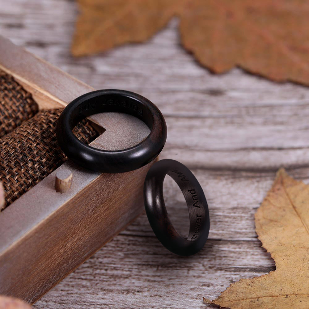 Engraved Black Ebony Round Ring With Ring Box
