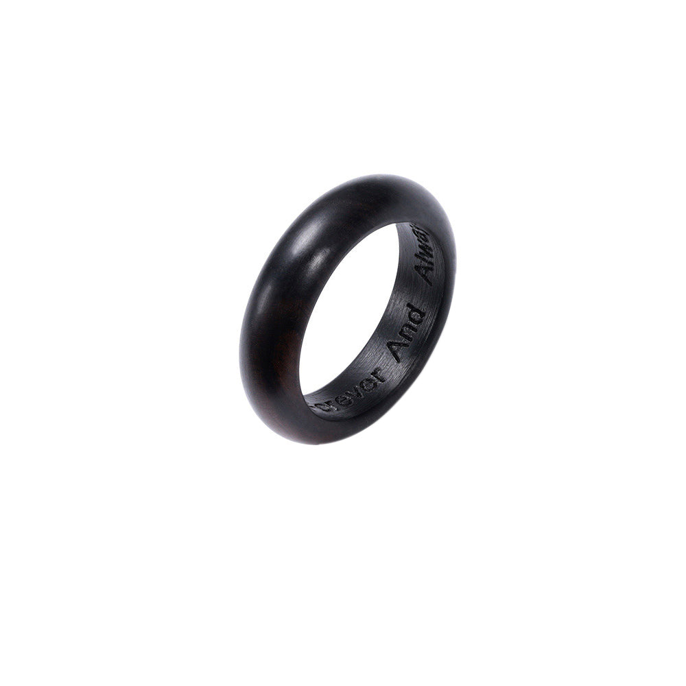 Engraved Black Ebony Round Ring With Ring Box
