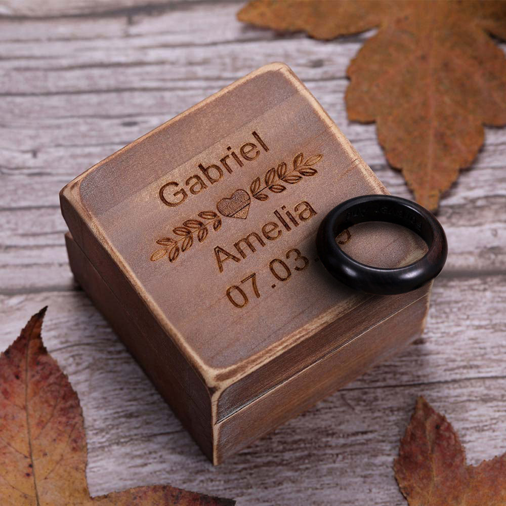 Engraved Black Ebony Round Ring With Ring Box