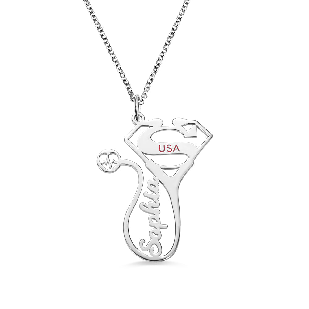 Personalized Stethoscope Name Necklace for Medical Workers