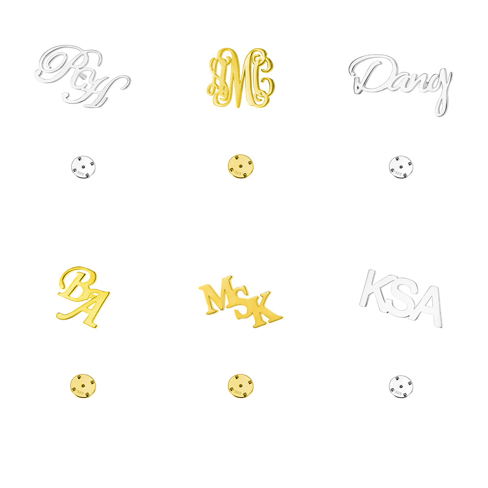 Personalized Letter Name Lapel Short Pin 925 Silver