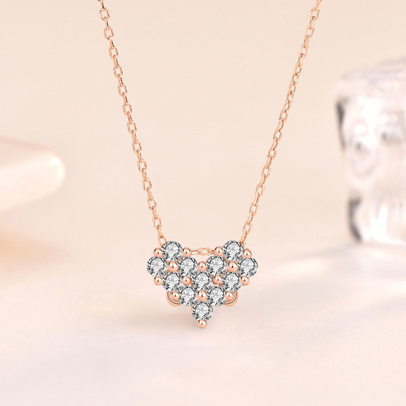 Gift CZ Four Leaf Clover Heart Double Use 925 Sterling Silver Necklace