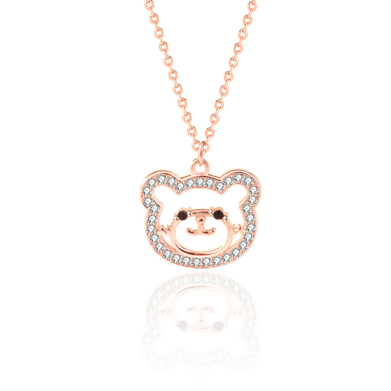 Cute CZ Animal Bear 925 Sterling Silver Necklace