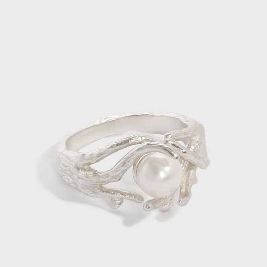 Elegant Natural Pearl Irregular 925 Sterling Silver Adjustable Ring