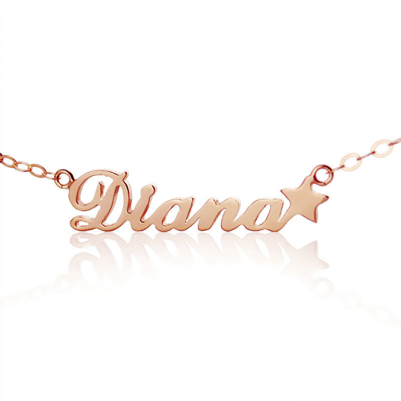 Solid Rose Gold Carrie Style Name Necklace With Star
