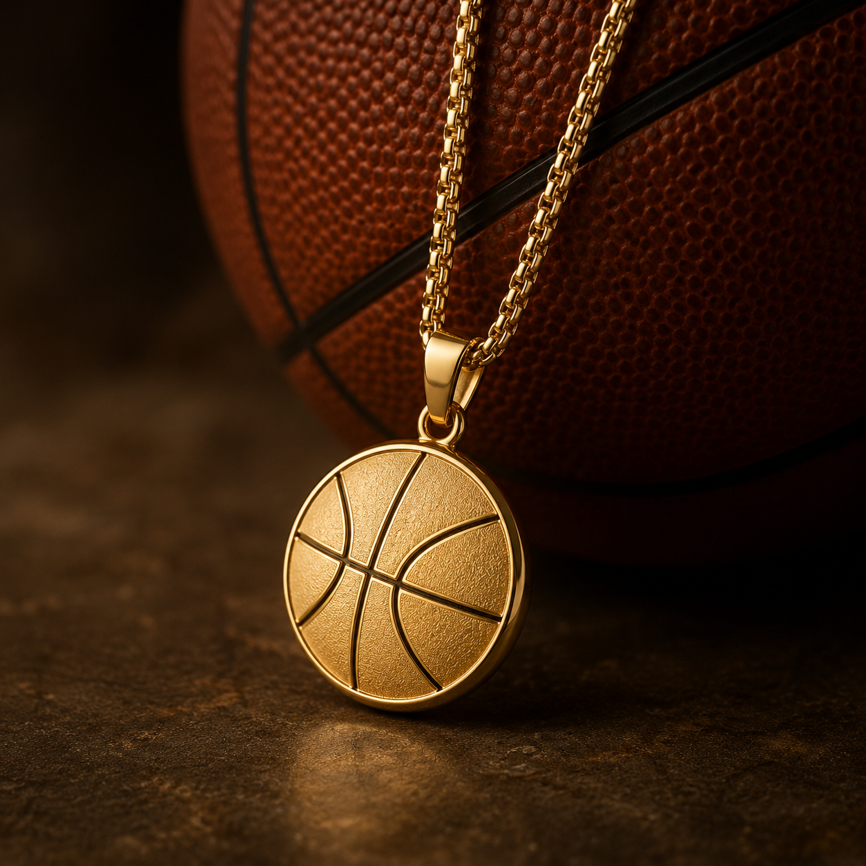 Gold Basketball Necklace on a Basketball for a basketball player 