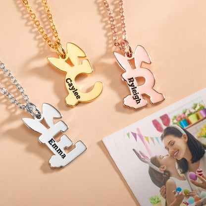 Dainty Custom Easter Bunny Letter Necklace with Name in Sterling Silver and 18K Gold Plated