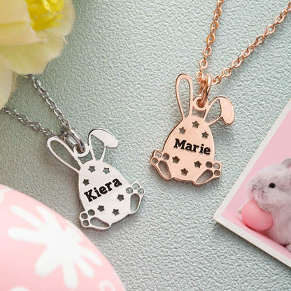 Dainty 18K Gold Plated Personalized Easter Bunny Egg Name Necklace Sterling Silver