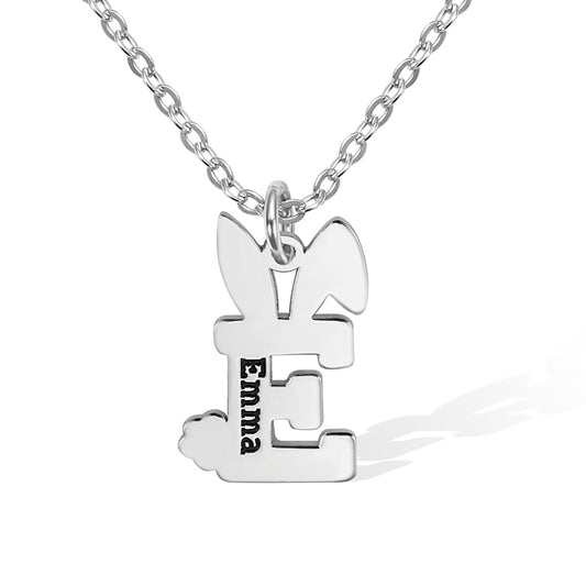 Dainty Custom Easter Bunny Letter Necklace with Name Stainless Steel