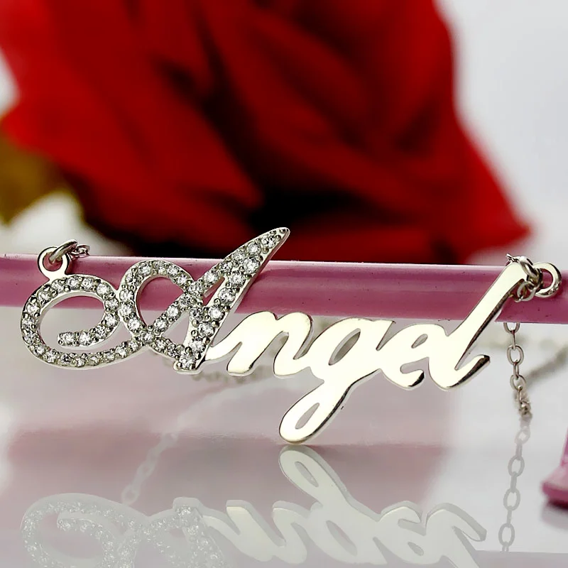 Dainty Sterling Silver Script Name Necklace-Initial Full Birthstone