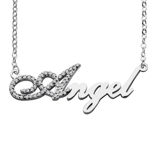 Dainty Sterling Silver Script Name Necklace-Initial Full Birthstone