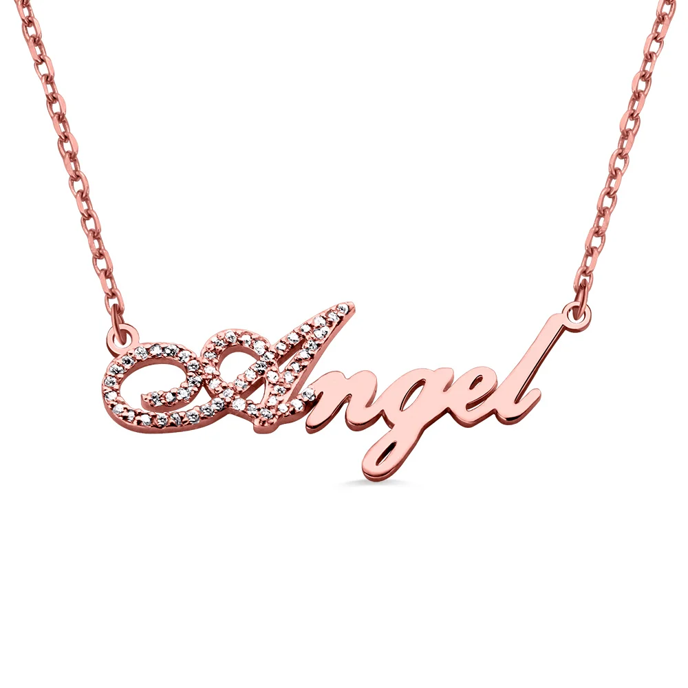 Dainty Sterling Silver Script Name Necklace-Initial Full Birthstone