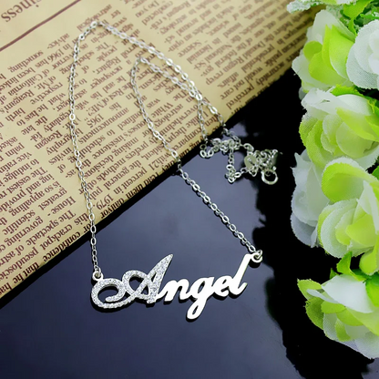 Dainty Sterling Silver Script Name Necklace-Initial Full Birthstone