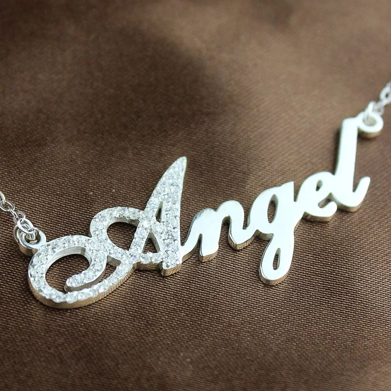 Dainty Sterling Silver Script Name Necklace-Initial Full Birthstone