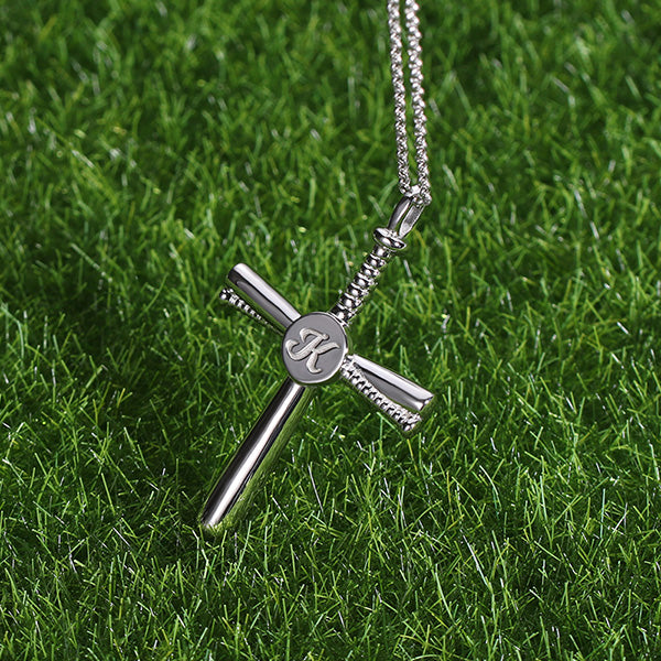 Personalized Baseball Cross Necklace Sterling Silver, custom necklace for christian baseball sports players