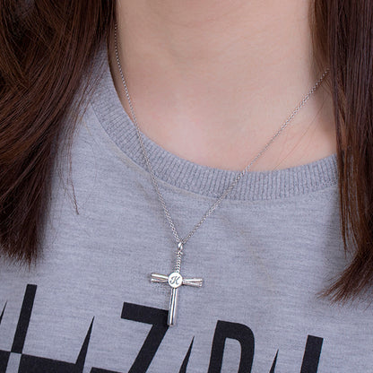 Personalized Baseball Cross Necklace Sterling Silver, custom necklace for christian baseball sports players