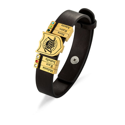 Family Series 1-20 Names Leather Shield Bracelet for Men