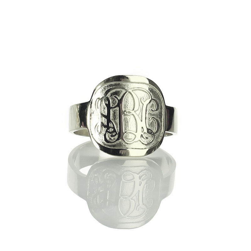 Fancy Script Men's Engraved Monogram Ring Sterling Silver