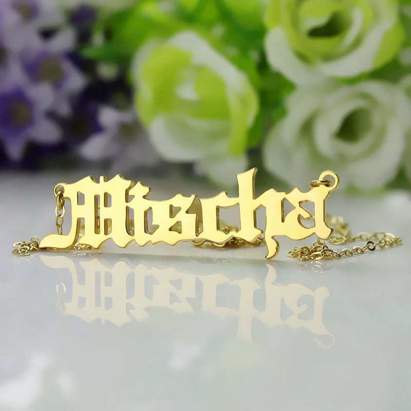 Colorful Old English Font Name Necklace, Gothic Style Name Pendant, Old English Script Nameplate  , Custom Goth Jewelry