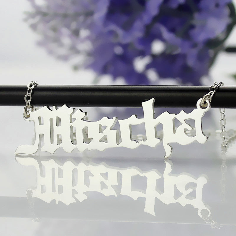 Colorful Old English Font Name Necklace, Gothic Style Name Pendant, Old English Script Nameplate  , Custom Goth Jewelry