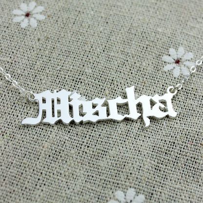 Colorful Old English Font Name Necklace, Gothic Style Name Pendant, Old English Script Nameplate  , Custom Goth Jewelry