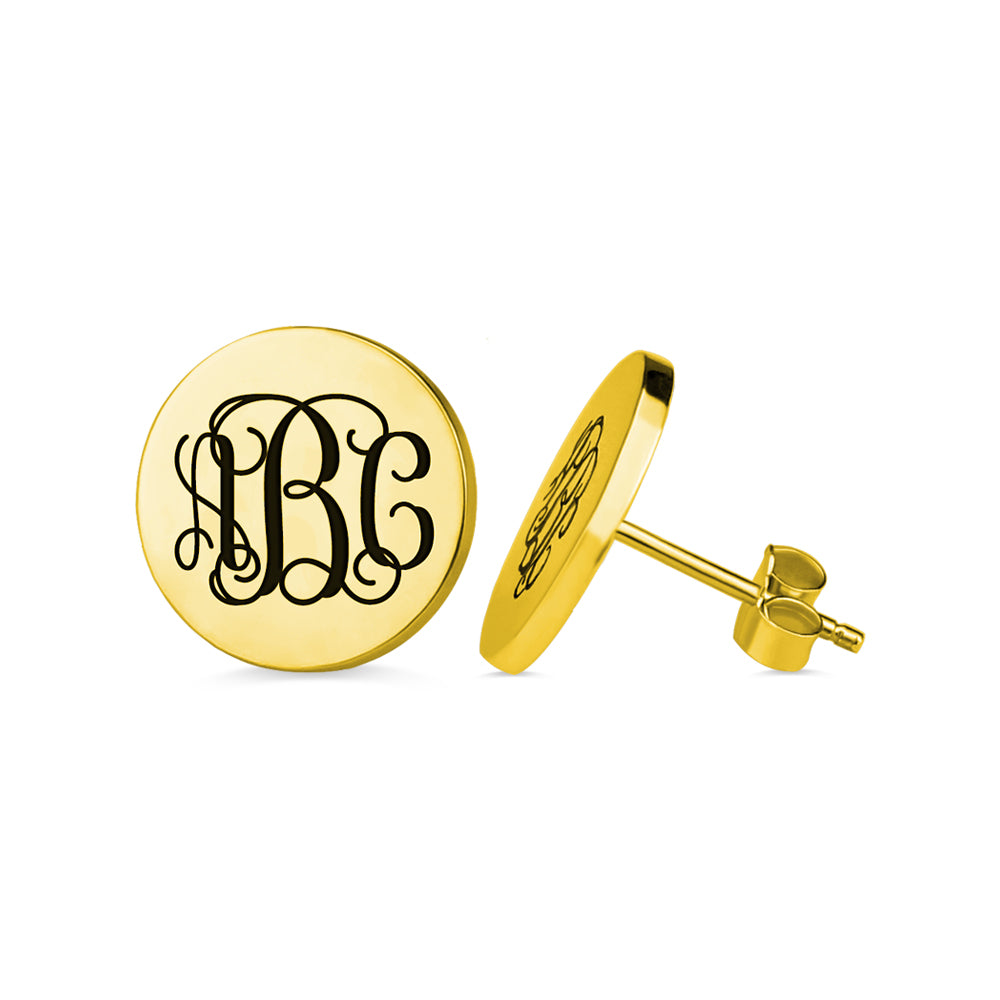 Engraved Disc Monogram Stud Earrings. Custom Name studs, Personalized initial studs for her