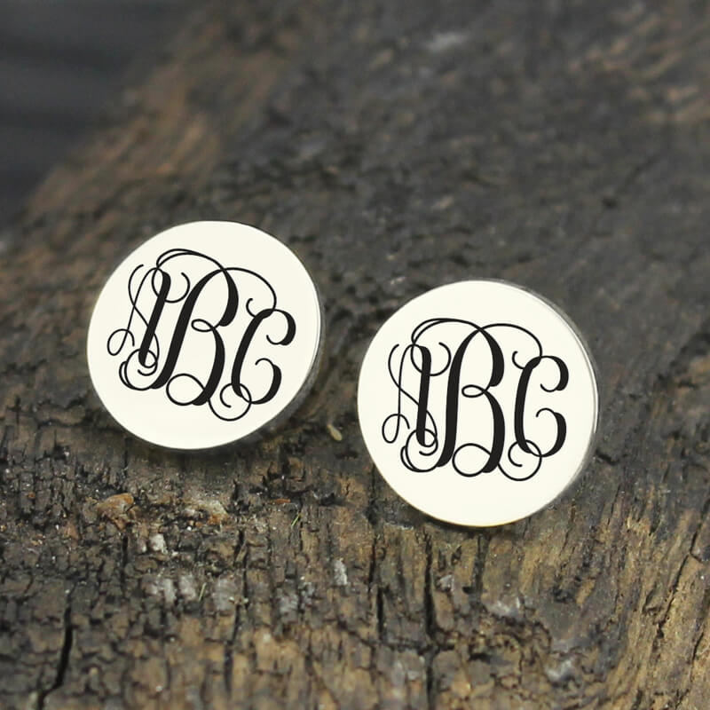 Engraved Disc Monogram Stud Earrings. Custom Name studs, Personalized initial studs for her