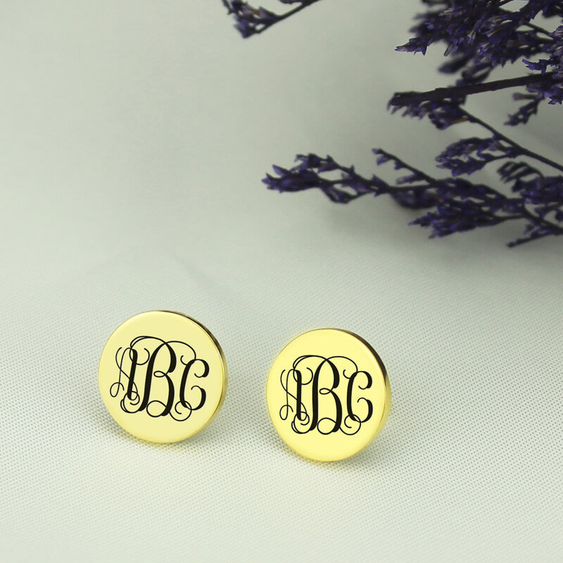 Engraved Disc Monogram Stud Earrings. Custom Name studs, Personalized initial studs for her