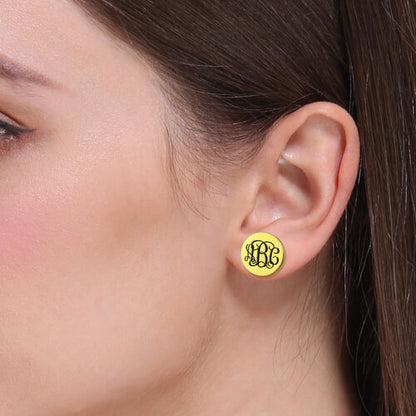 Engraved Disc Monogram Stud Earrings. Custom Name studs, Personalized initial studs for her