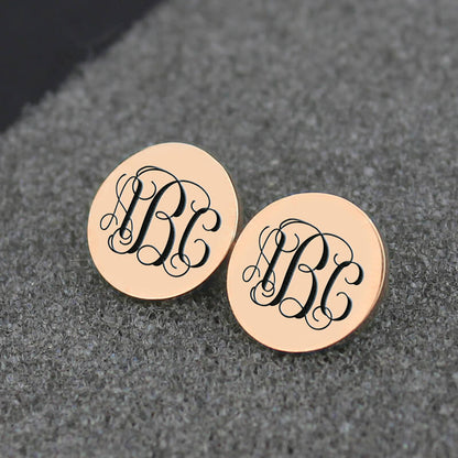 Engraved Disc Monogram Stud Earrings. Custom Name studs, Personalized initial studs for her