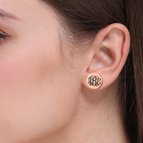 Engraved Disc Monogram Stud Earrings. Custom Name studs, Personalized initial studs for her