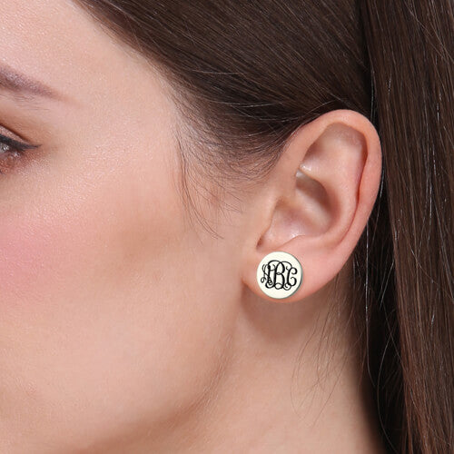 Engraved Disc Monogram Stud Earrings. Custom Name studs, Personalized initial studs for her