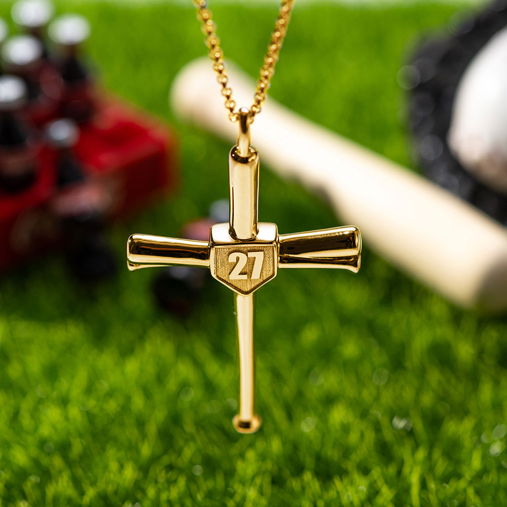 Engraved Double Side Baseball Cross Necklace, custom necklace for baseball players, personalized gift for softball lovers