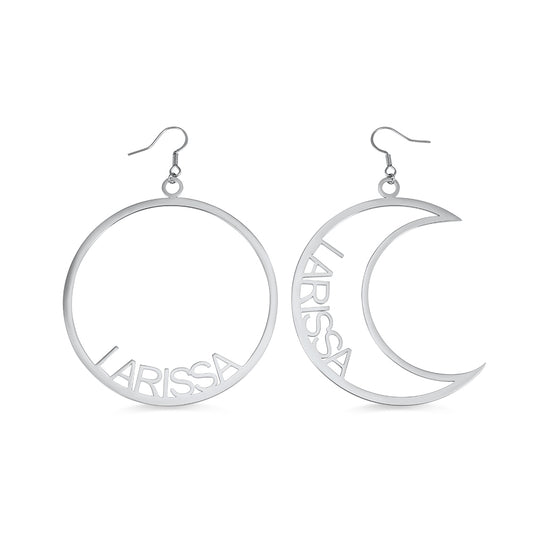 Personalized Moon & Sun Mismatched Name Earrings, Custom Name Earrings for her