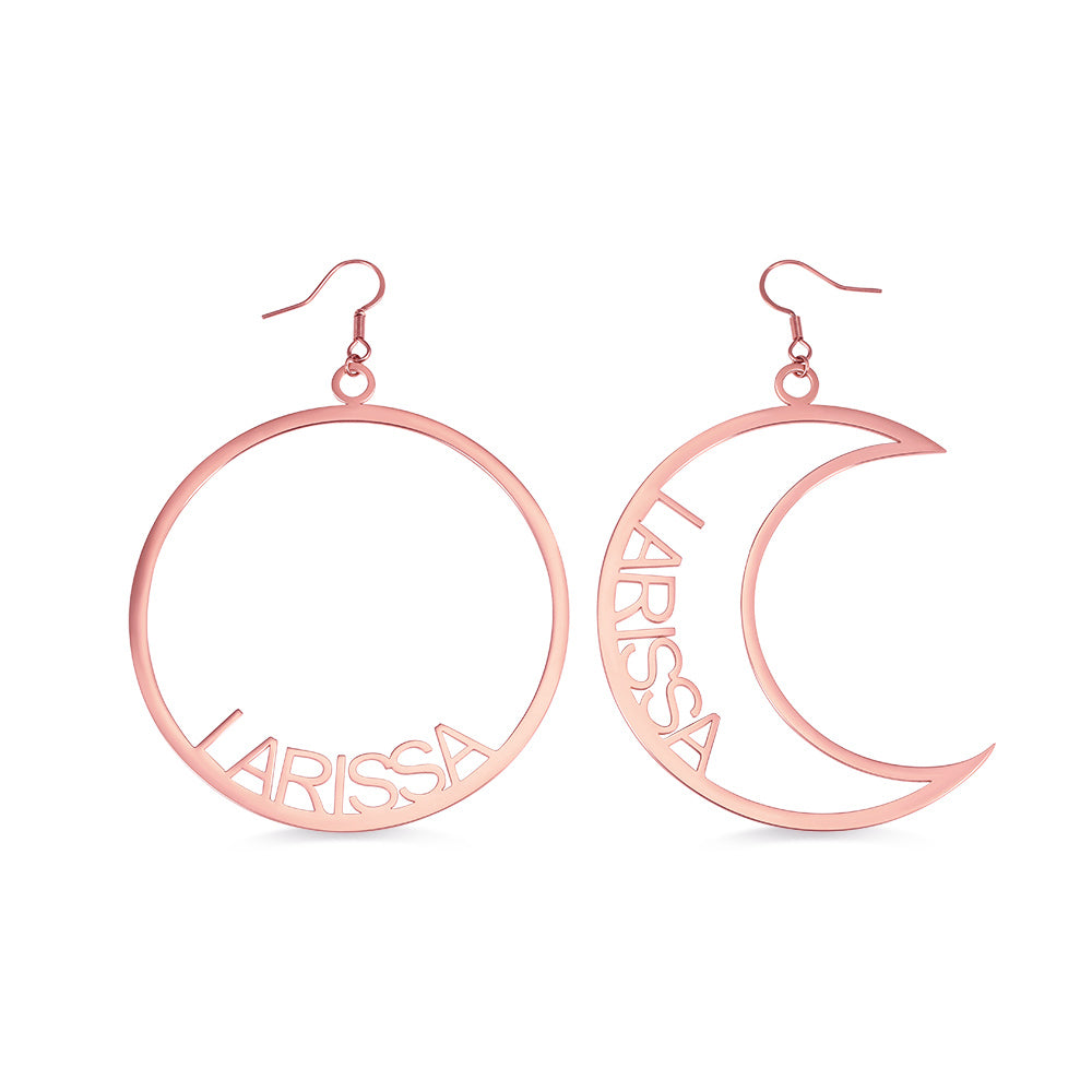 Personalized Moon & Sun Mismatched Name Earrings, Custom Name Earrings for her