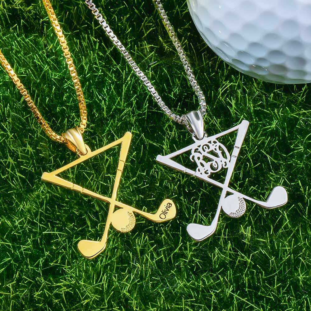 Personalized Golf Necklace Golf Stick Sports Jewelry, custom golf necklace gift for golf players and lovers