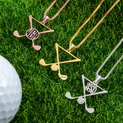 Personalized Golf Necklace Golf Stick Sports Jewelry, custom golf necklace gift for golf players and lovers