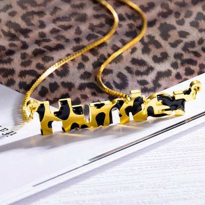 Custom Leopard Name Necklace Brass, Personalized name jewelry