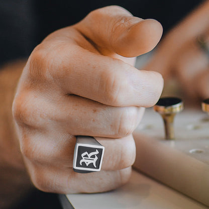 Personalized Rectangle Initial Signet Ring Unisex