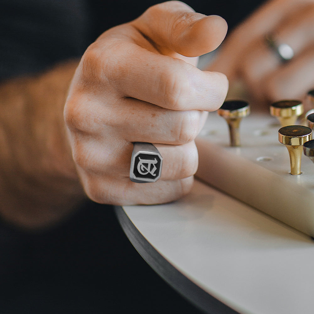 Personalized Octagon Initial Signet Ring Unisex