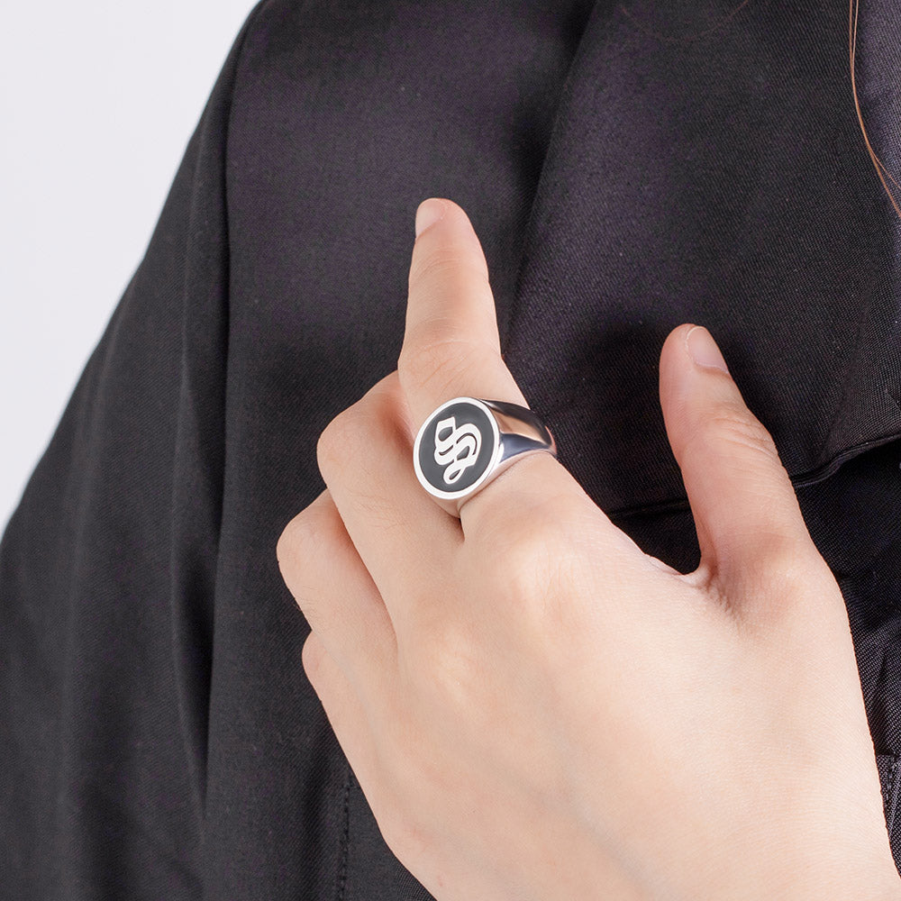 Personalized Round Initial Signet Ring Unisex