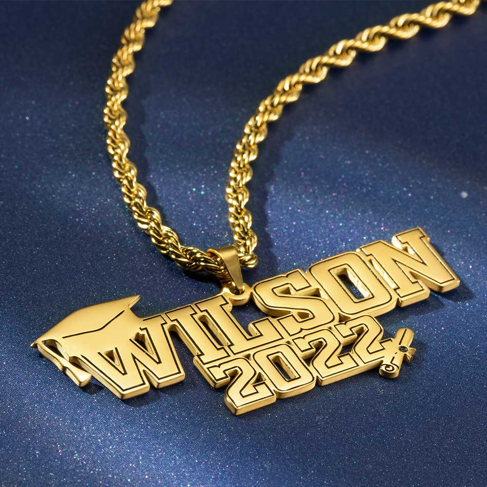 Dainty 18K Gold Plated Personalized Graduation Necklace with Name