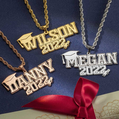 Dainty 18K Gold Plated Personalized Graduation Necklace with Name