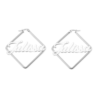 Personalized Square Name Earrings, Custom Name Hoop for her