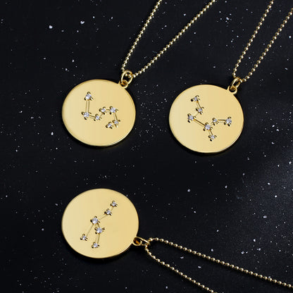 Zodiac Sign Disc Necklace, custom horoscope necklace, personalized star sign necklace