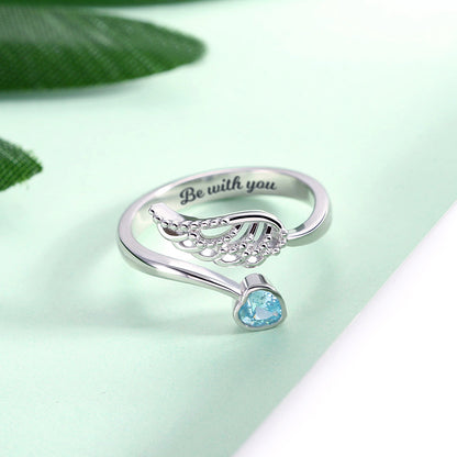 Personalized "Forever by My Side" Angel Wing Ring Sterling Silver