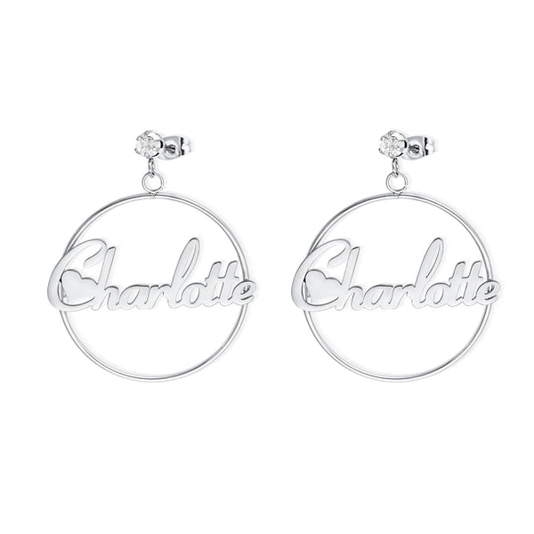 Personalized Round Diamond Gemstone Name Earrings, Custom Earing for her